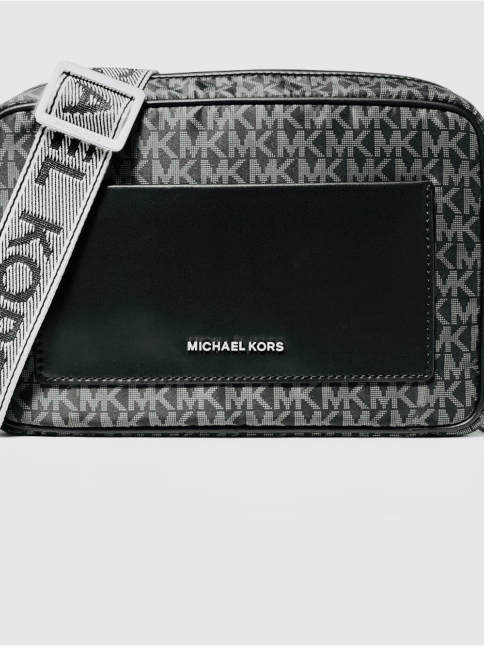 Michael Kors Black and Gray MK Monogram Messenger Bag